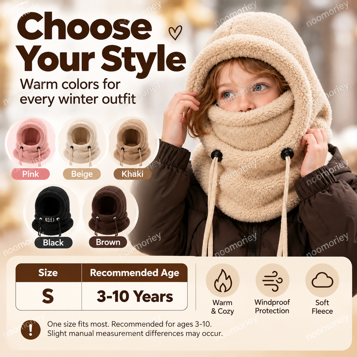 🔥 49% OFF – 3-in-1 Kids' Winter Hood – Soft Fleece Hat, Face Cover & Neck Warmer❄️🧣