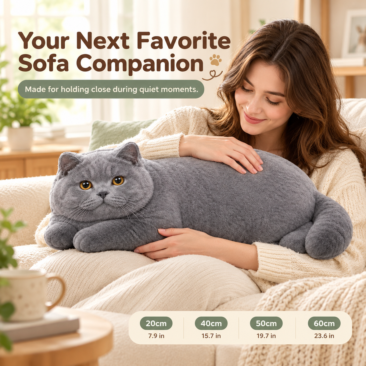 Realistic British Shorthair Cat Plush Throw Pillow