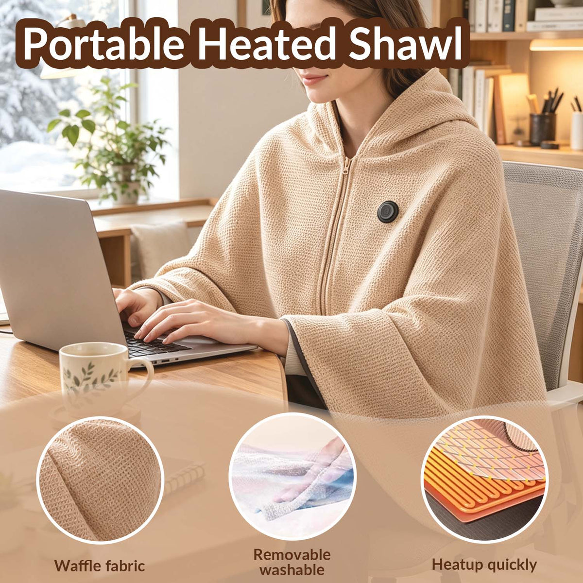 Portable Heated Shawl – Wearable Electric Heating Wrap
