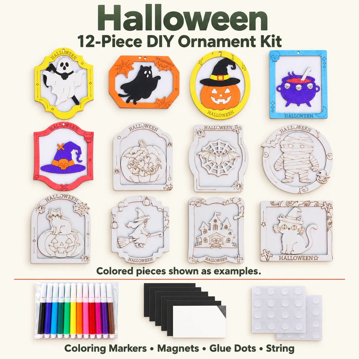 🎨 Color Your Own Holiday Ornament Kit — 12 Markers Included