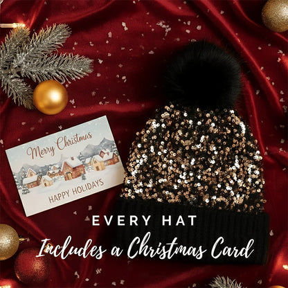 🔥Last Day 50% OFF - Sequin Fur Pom Beanie for Women