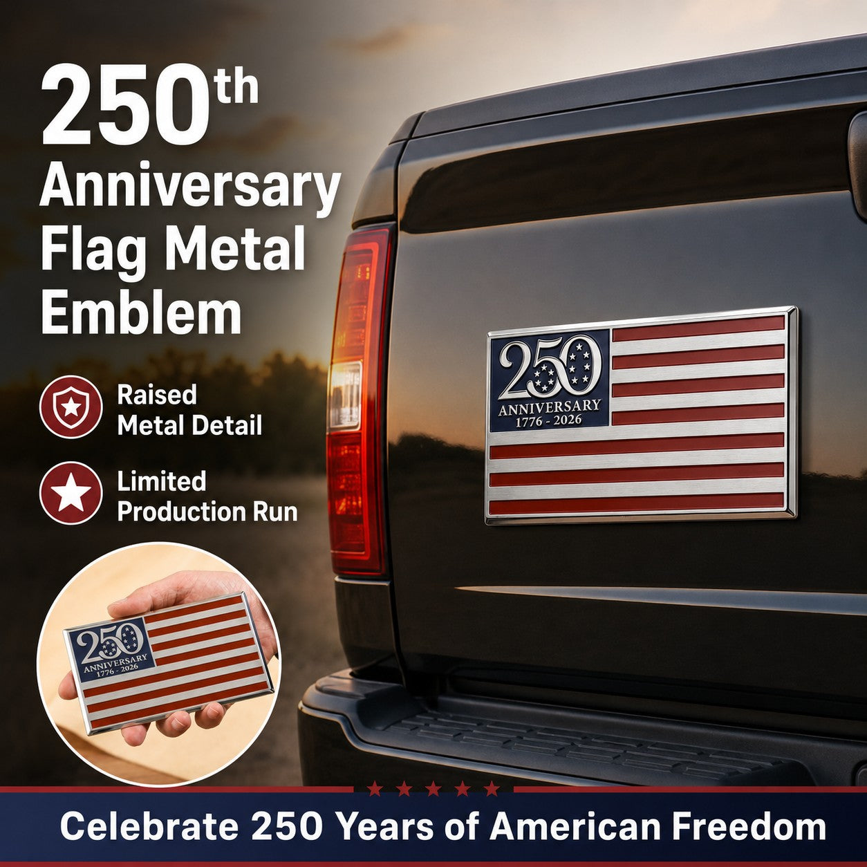 2 PCS 250th Anniversary Metal Flag Emblem★