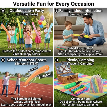 100PCS Rocket Balloon Launcher Set | Flying Party Balloons for Kids & Family Fun