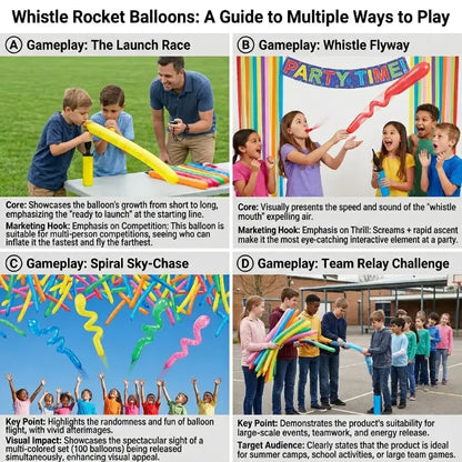 100PCS Rocket Balloon Launcher Set | Flying Party Balloons for Kids & Family Fun