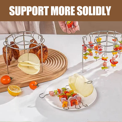 2 Pack Stainless Steel Air Fryer Skewer Rack, 360° No Flip Kabob Grill Stand