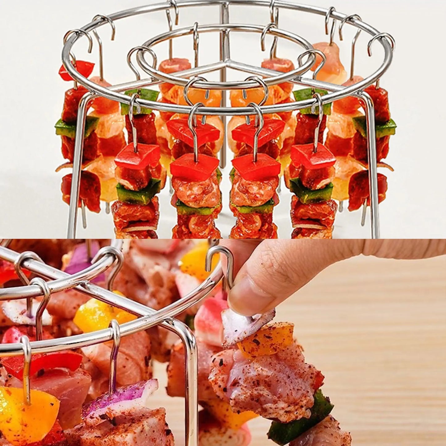 2 Pack Stainless Steel Air Fryer Skewer Rack, 360° No Flip Kabob Grill Stand