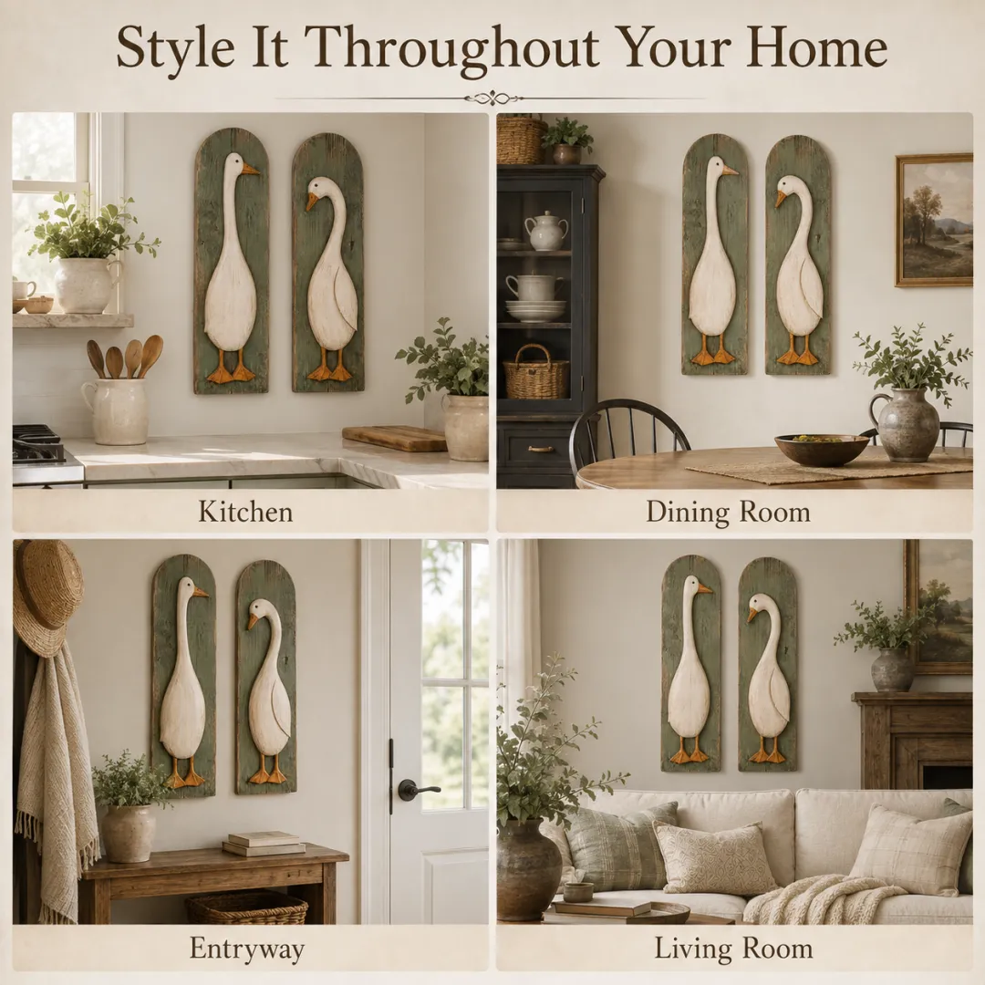 🪿 Set of 2 Handcrafted Rustic Goose Wall Art – Vintage Farmhouse Charm