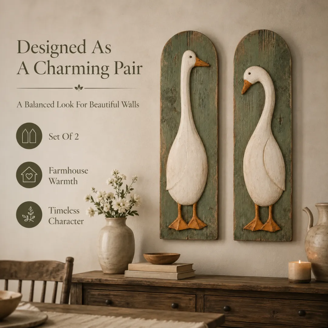 🪿 Set of 2 Handcrafted Rustic Goose Wall Art – Vintage Farmhouse Charm