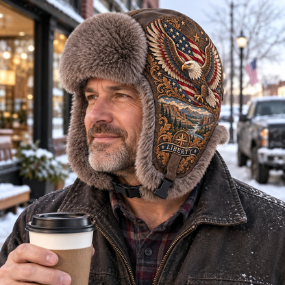 🦅 Wings of Liberty Plush-Lined Winter Trapper Hat
