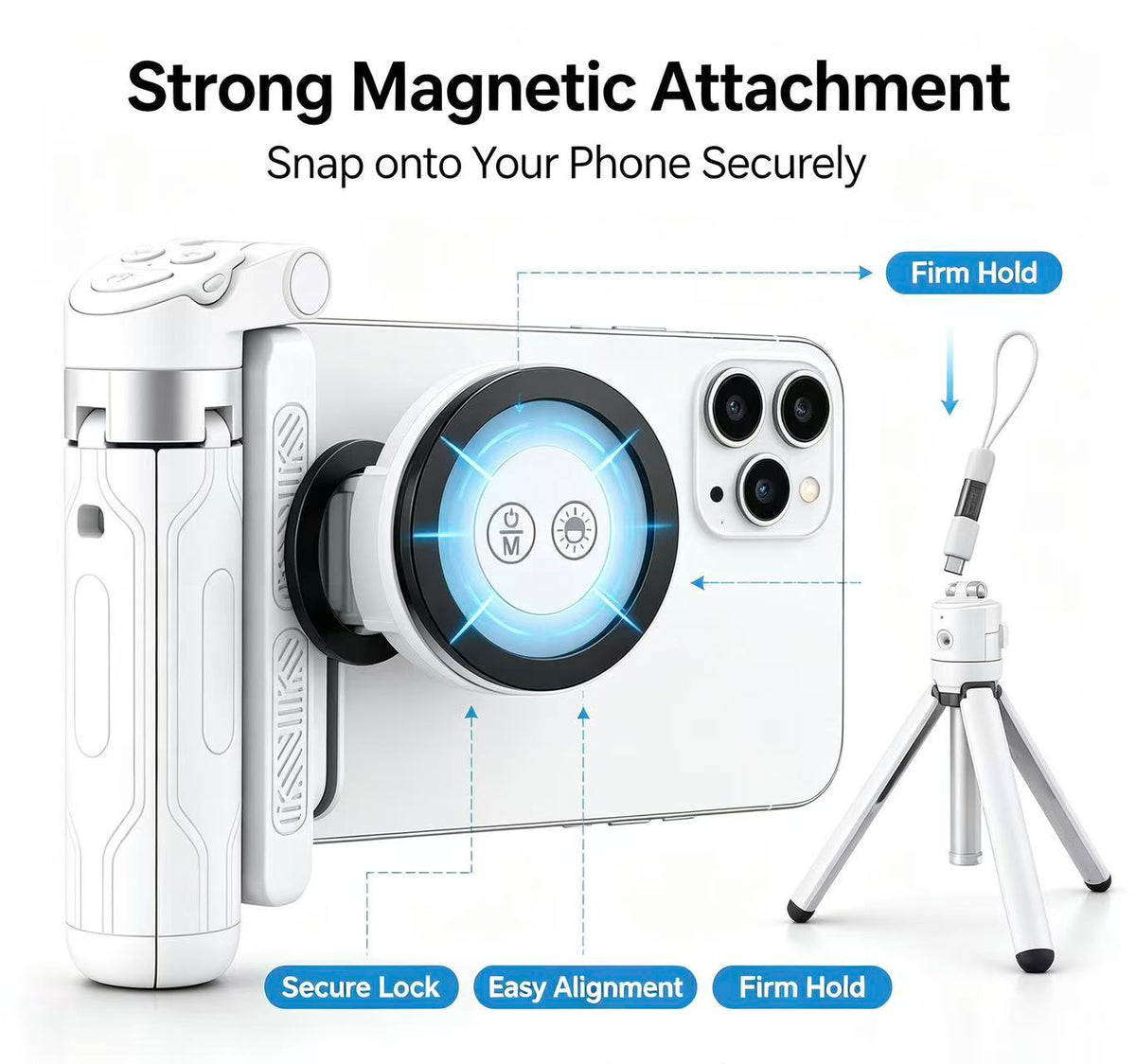 📹Zoomable Magnetic Palm Grip | Selfie Stick & Tripod