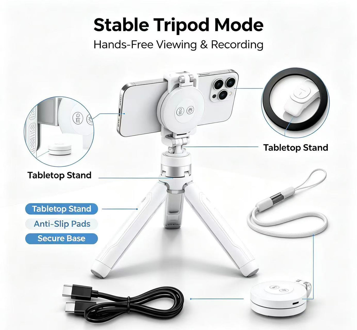 📹Zoomable Magnetic Palm Grip | Selfie Stick & Tripod