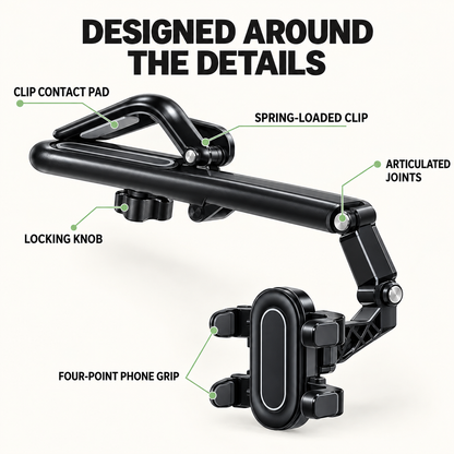 🚗 360° Rotating Car Sun Visor Phone Holder – Foldable & Adjustable Hands-Free Phone Mount