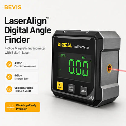 🧲 Magnetic Digital Angle Gauge – Laser Alignment, ZERO Function & USB Rechargeable