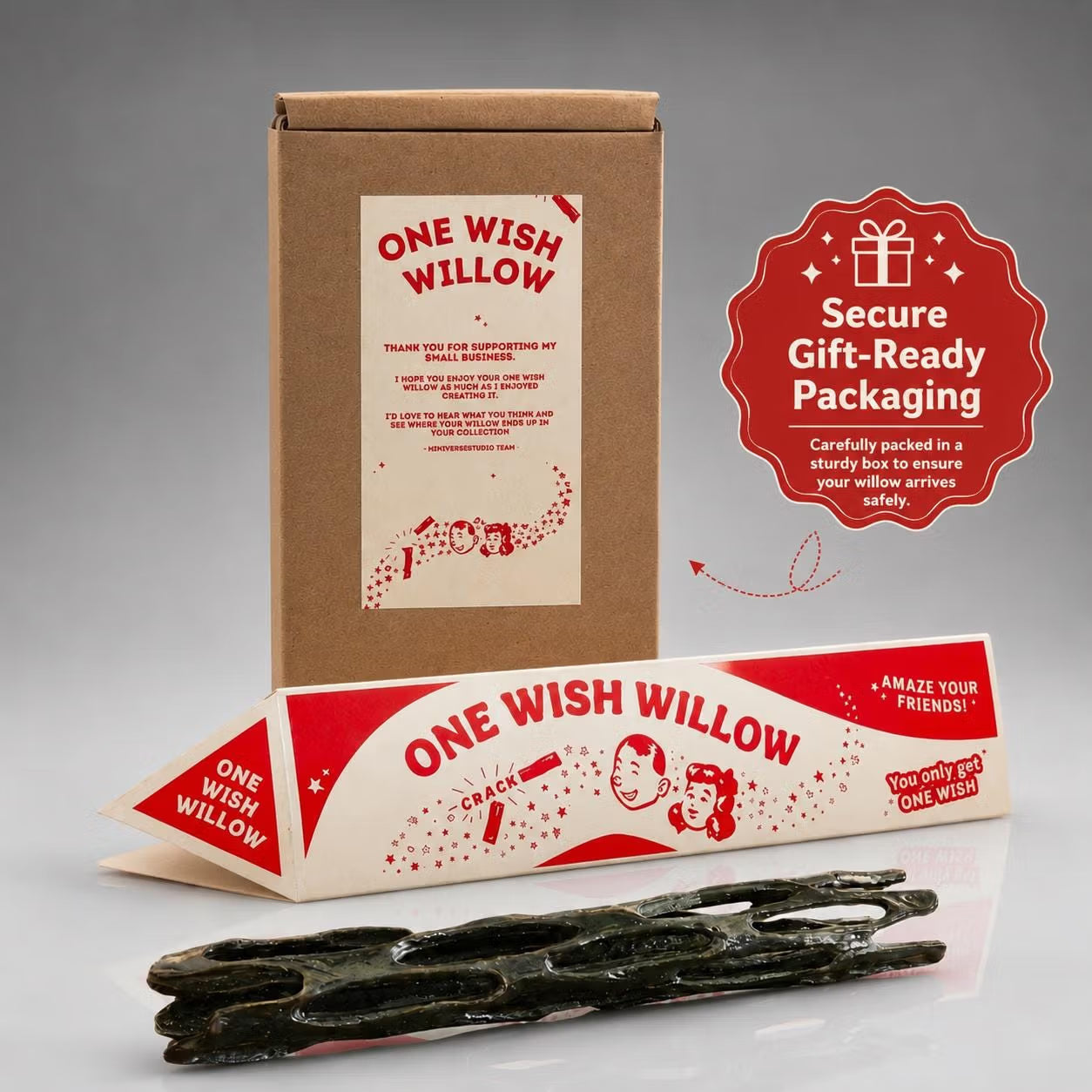 One Wish Willow Prop Replica Collectible with Retro Triangle Box, Cursed Wishing Stick, Fan Gift