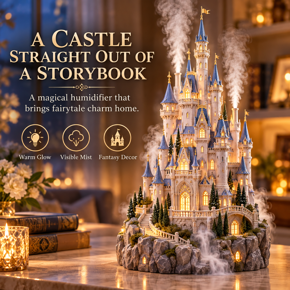 🏰 Fairytale Castle Humidifier – Glowing Mist Fantasy Decor ✨