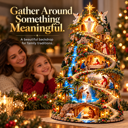 ✨ Illuminated Jesus’ Life Story Nativity Mountain – Christian Christmas Tabletop Decoration