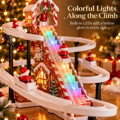 🎄✨ Santa Claus Gingerbread Climbing Toy Set – Colorful LED Lights, Music & Looping Christmas Track 🎅🎁