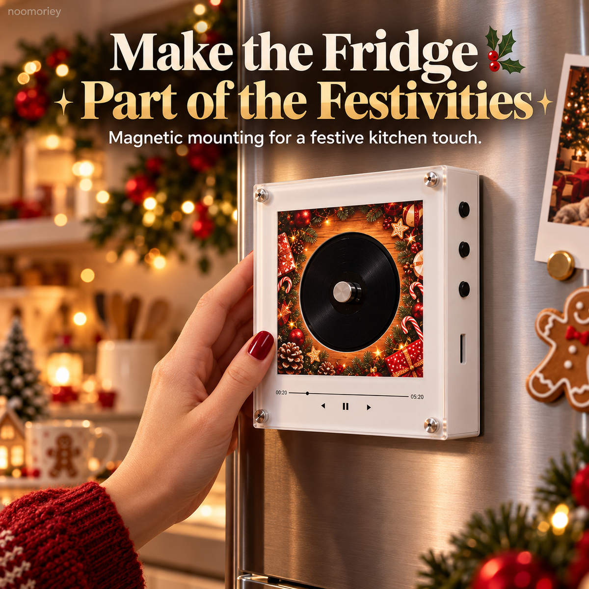 🎄🎵 Christmas Magnetic Music Player with 9 Mini Records – Retro Holiday Decor & Gift Set 🎁