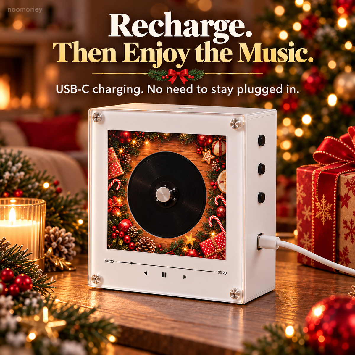 🎄🎵 Christmas Magnetic Music Player with 9 Mini Records – Retro Holiday Decor & Gift Set 🎁