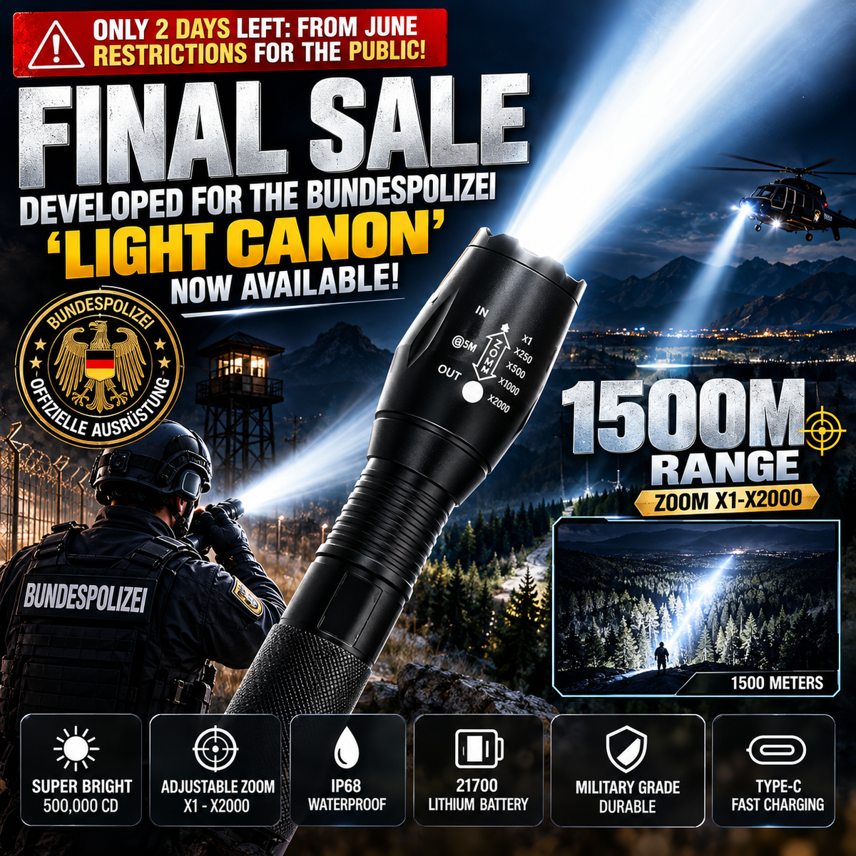 🔦 Rechargeable Zoom Flashlight for Camping & Home ✨