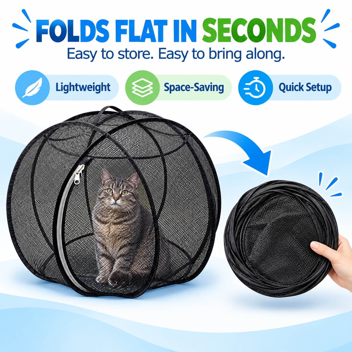 🐱🌿 FreshAir Cat Haven™ – Pop-Up Mesh Playpen