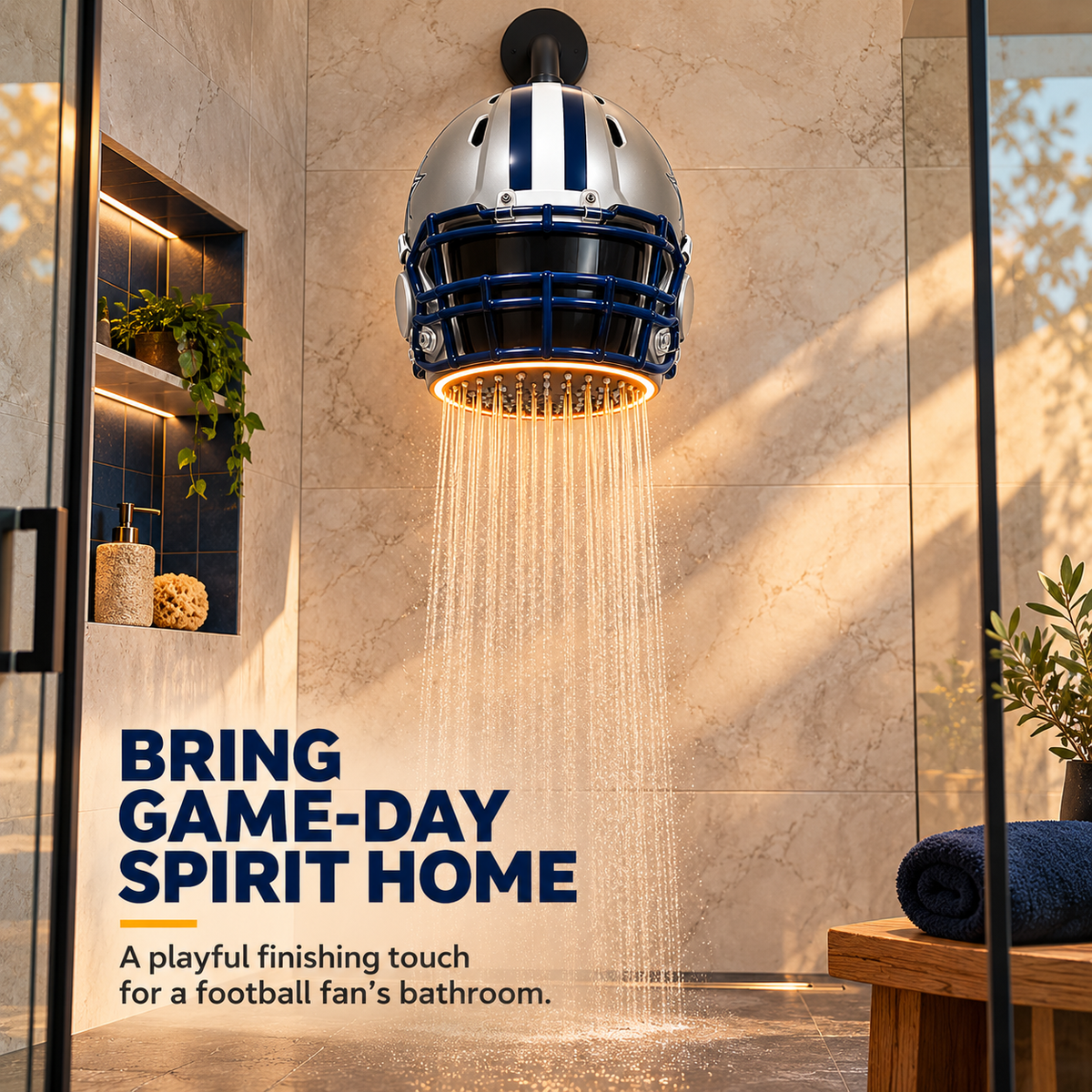 Helmet Shower Head – Rain-Style Spray with a Glowing Light Ring