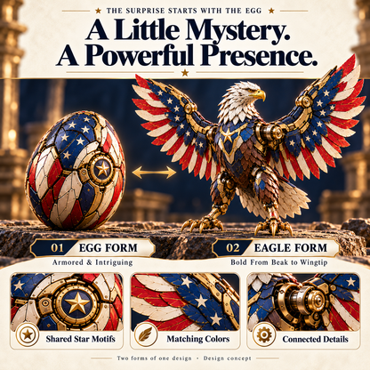 🦅 American Eagle Transforming Egg – Stars & Stripes Mechanical Figure with Bold Wing Details