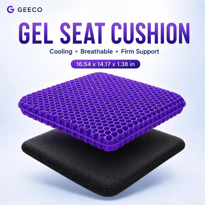 Purple Gel Seat Cushion, Firm Honeycomb Cooling Seat Pad with Non-Slip Cover, 16.54 x 14.17 x 1.38 in, Washable Cushion for Office Chair, Car Seat, Home & Summer Sitting Comfort