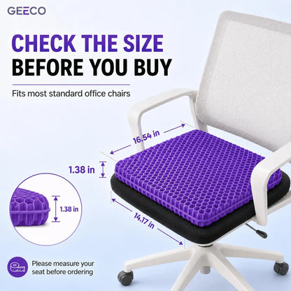 Purple Gel Seat Cushion, Firm Honeycomb Cooling Seat Pad with Non-Slip Cover, 16.54 x 14.17 x 1.38 in, Washable Cushion for Office Chair, Car Seat, Home & Summer Sitting Comfort