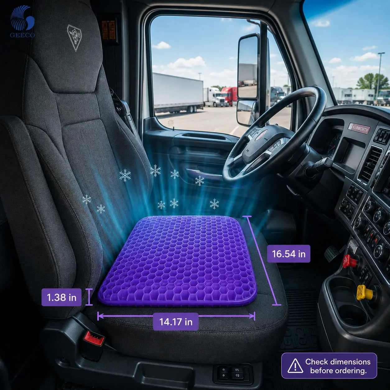 Purple Gel Seat Cushion, Firm Honeycomb Cooling Seat Pad with Non-Slip Cover, 16.54 x 14.17 x 1.38 in, Washable Cushion for Office Chair, Car Seat, Home & Summer Sitting Comfort