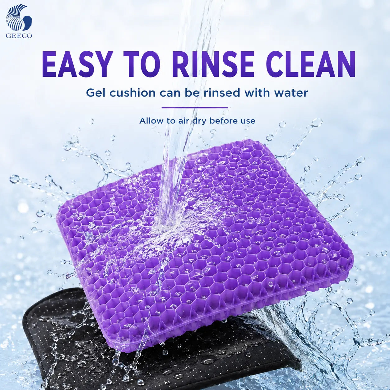 Purple Gel Seat Cushion, Firm Honeycomb Cooling Seat Pad with Non-Slip Cover, 16.54 x 14.17 x 1.38 in, Washable Cushion for Office Chair, Car Seat, Home & Summer Sitting Comfort