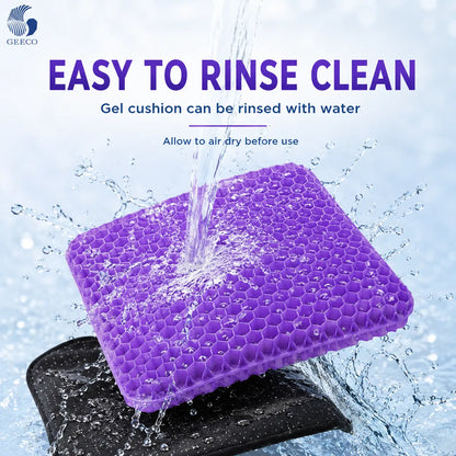 Purple Gel Seat Cushion, Firm Honeycomb Cooling Seat Pad with Non-Slip Cover, 16.54 x 14.17 x 1.38 in, Washable Cushion for Office Chair, Car Seat, Home & Summer Sitting Comfort