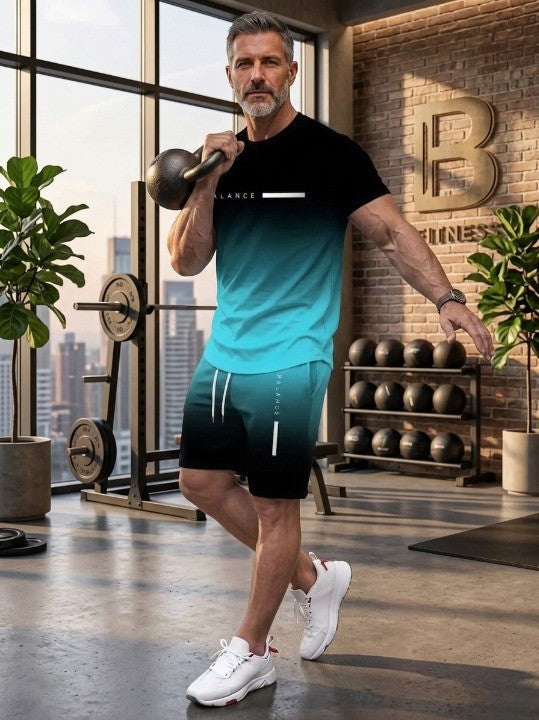 ⚡ Men's Gradient Fitness 2-Piece Set！