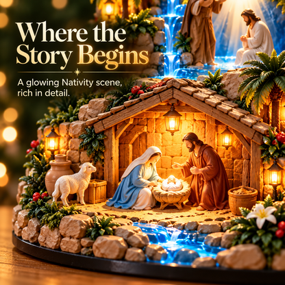 ✨ Illuminated Jesus’ Life Story Nativity Mountain – Christian Christmas Tabletop Decoration