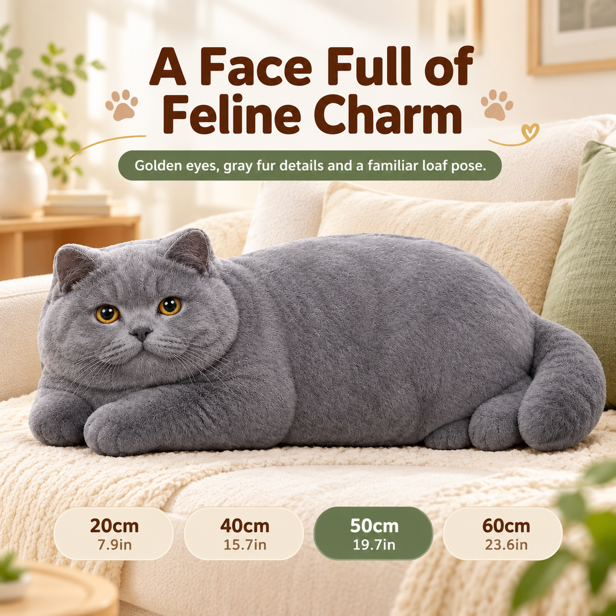 Realistic British Shorthair Cat Plush Throw Pillow