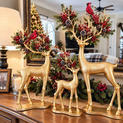 🦌❤️ Forest Cardinal Gold Reindeer — Illuminated Christmas Reindeer Decoration