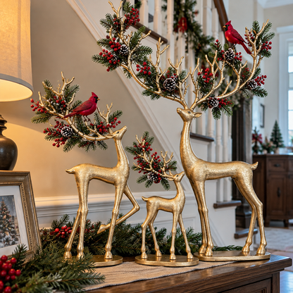🦌❤️ Forest Cardinal Gold Reindeer — Illuminated Christmas Reindeer Decoration