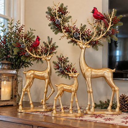 🦌❤️ Forest Cardinal Gold Reindeer — Illuminated Christmas Reindeer Decoration