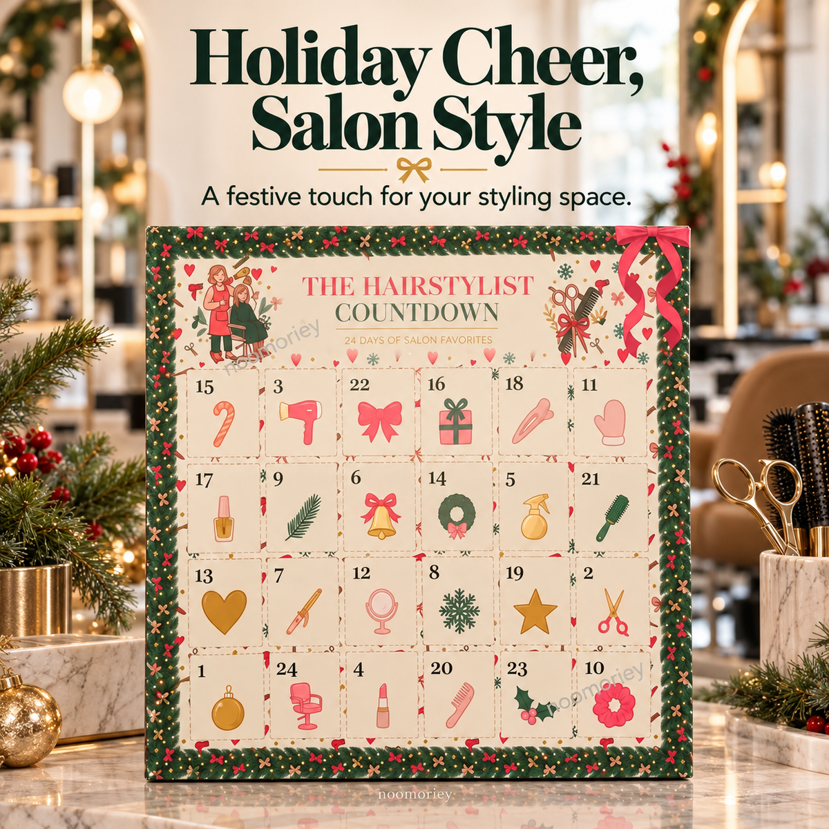 Christmas Advent Calendar for Hair Stylists, 24 Days of Beauty Salon Surprises, Hairstylist Christmas Gift, Hairdresser Gift Set, Festive Salon Decor