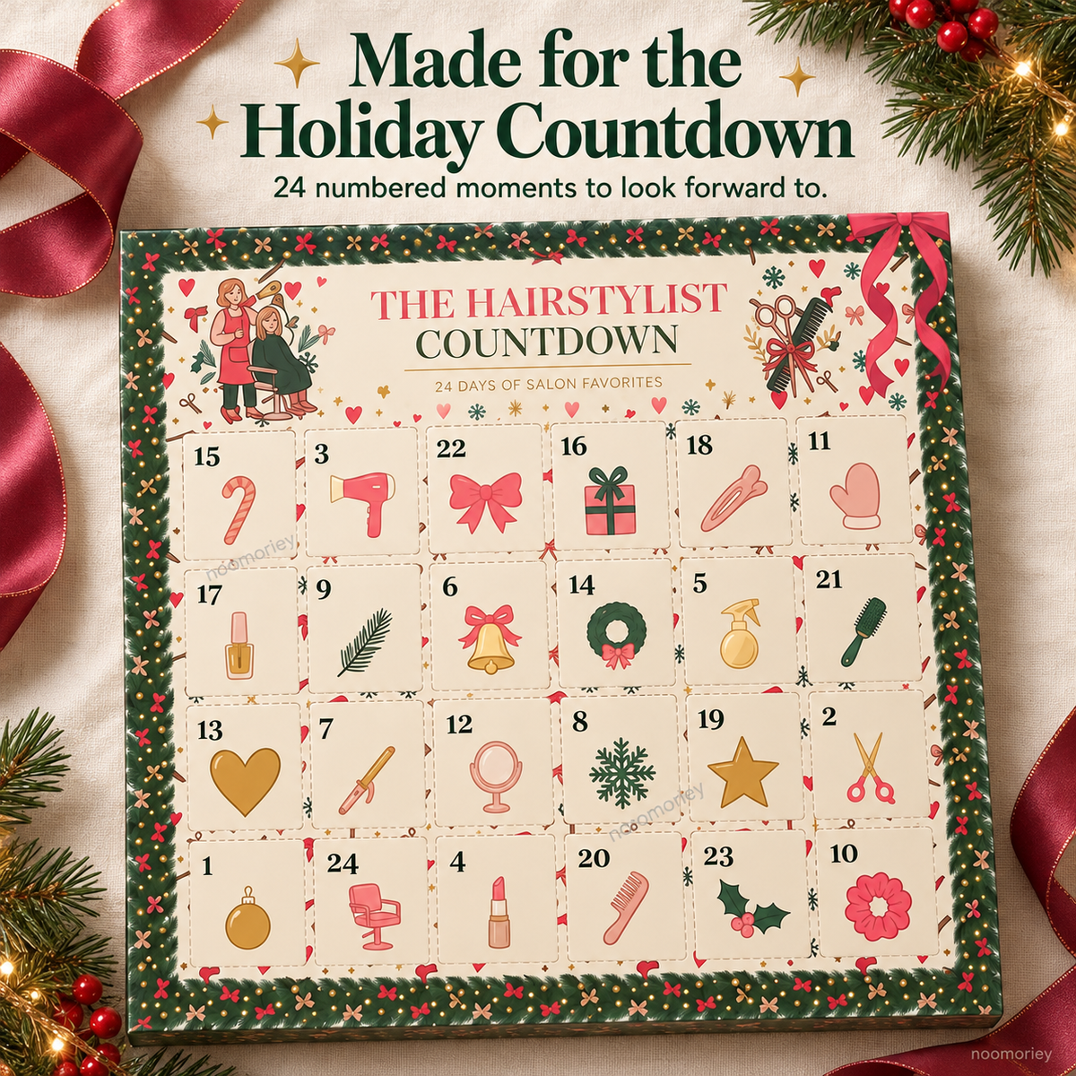 Christmas Advent Calendar for Hair Stylists, 24 Days of Beauty Salon Surprises, Hairstylist Christmas Gift, Hairdresser Gift Set, Festive Salon Decor