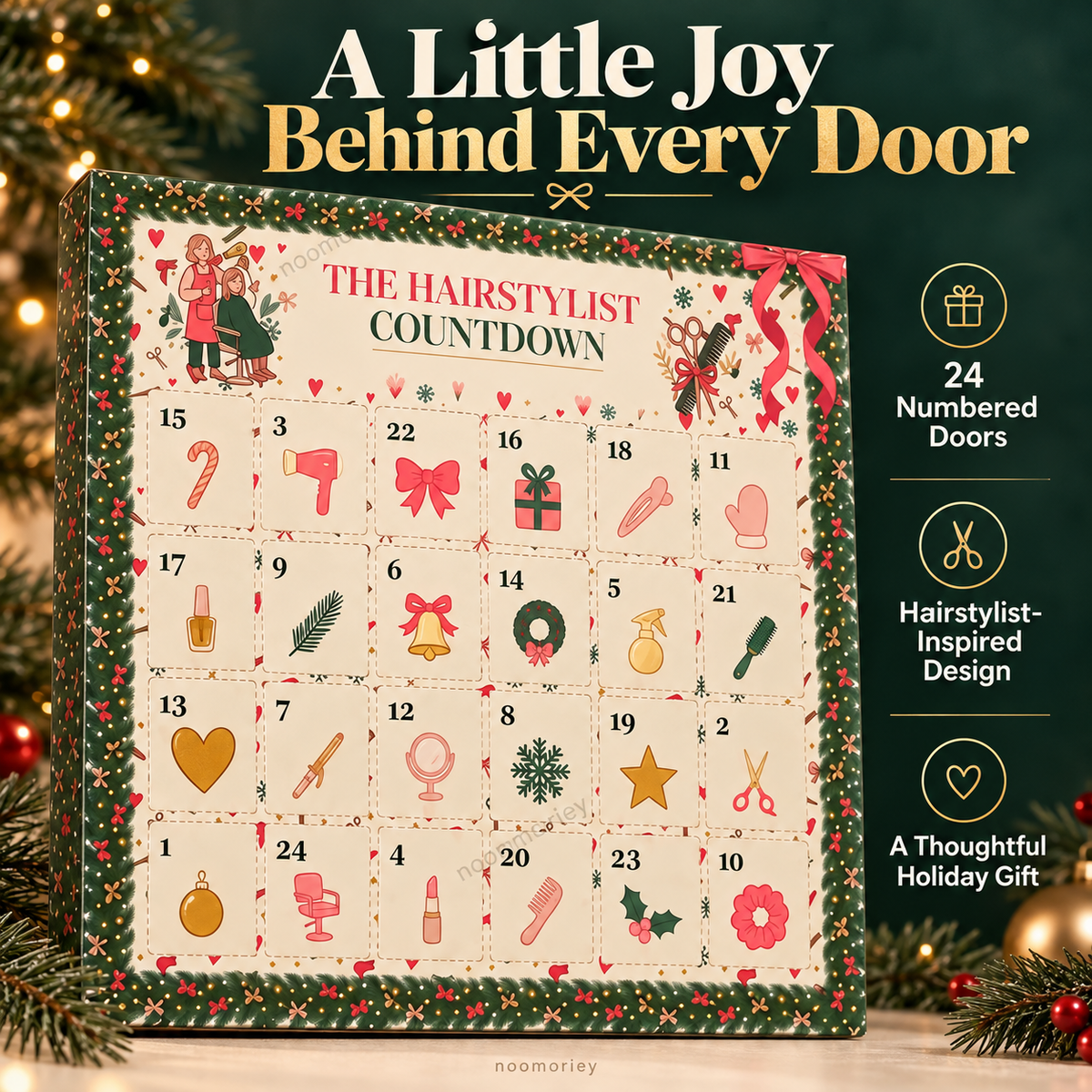 Christmas Advent Calendar for Hair Stylists, 24 Days of Beauty Salon Surprises, Hairstylist Christmas Gift, Hairdresser Gift Set, Festive Salon Decor