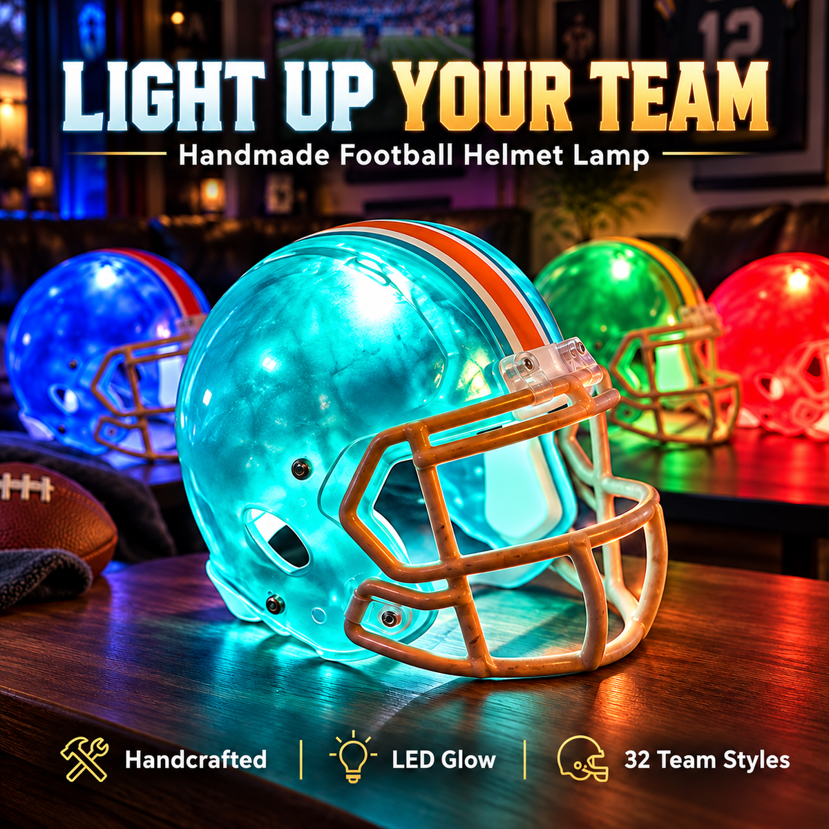 🏈 Handmade Football Helmet Lamp – LED Team Fan Cave Light