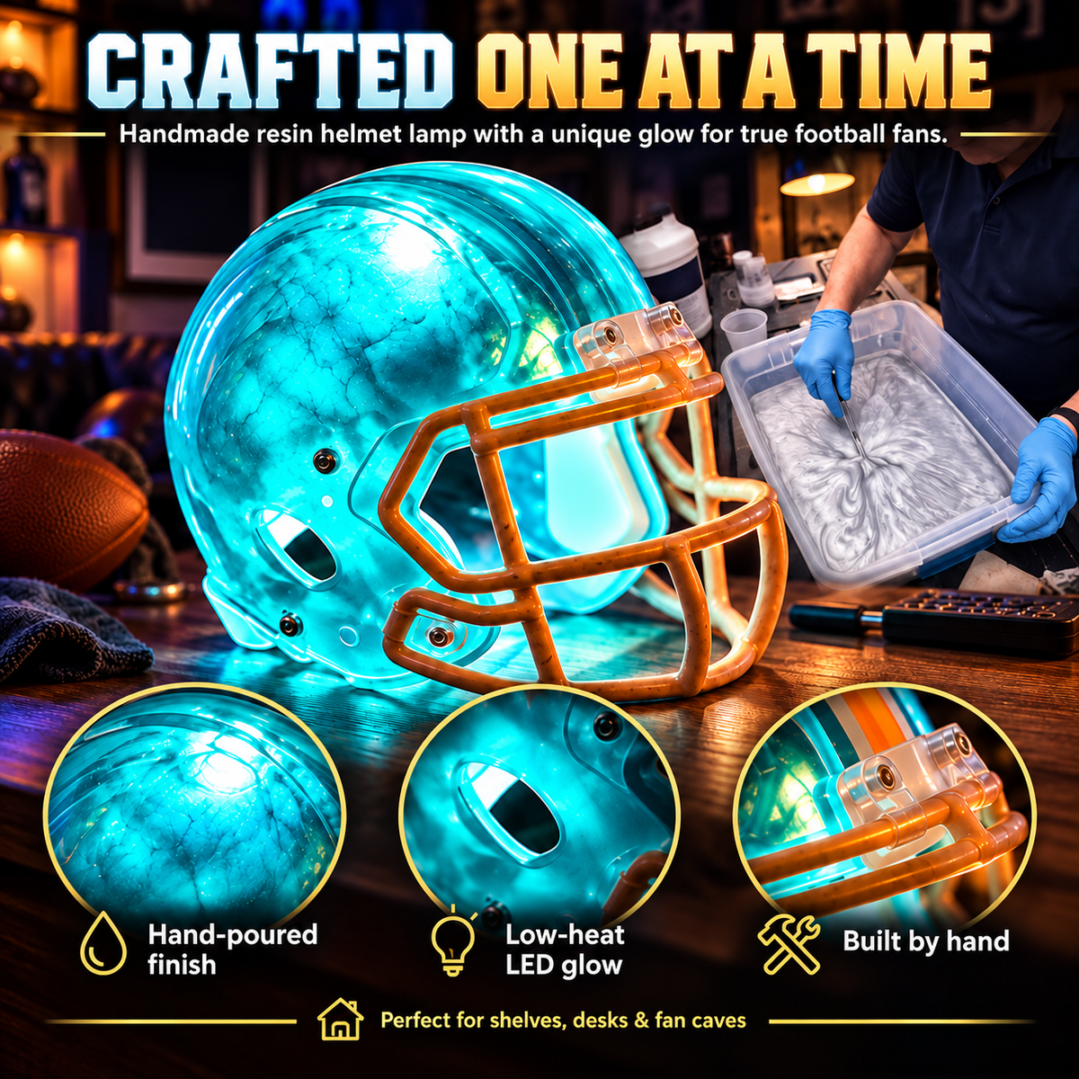 🏈 Handmade Football Helmet Lamp – LED Team Fan Cave Light with 32 Team Styles！！！