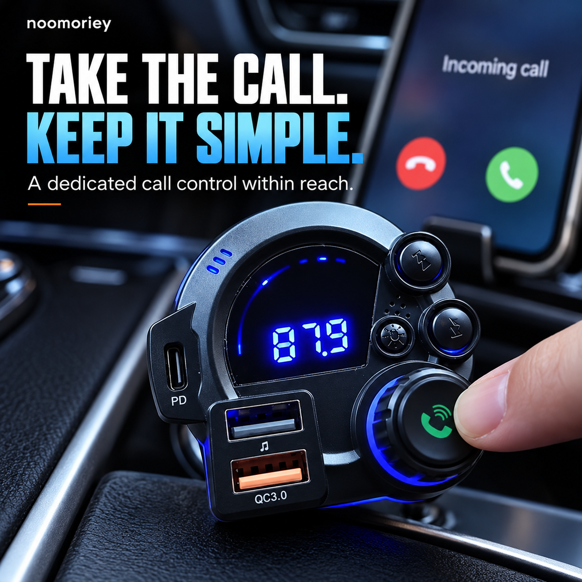 Bluetooth FM Transmitter for Car, Wireless Audio Adapter with Hands-Free Calling, USB-C PD & QC3.0 Fast Charging
