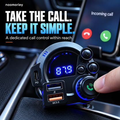 Bluetooth FM Transmitter for Car, Wireless Audio Adapter with Hands-Free Calling, USB-C PD & QC3.0 Fast Charging