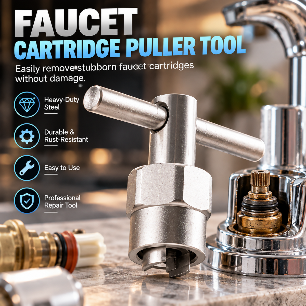 🚿🔧 Faucet Cartridge Puller Tool – Heavy-Duty T-Handle Shower Valve Cartridge Remover ✨