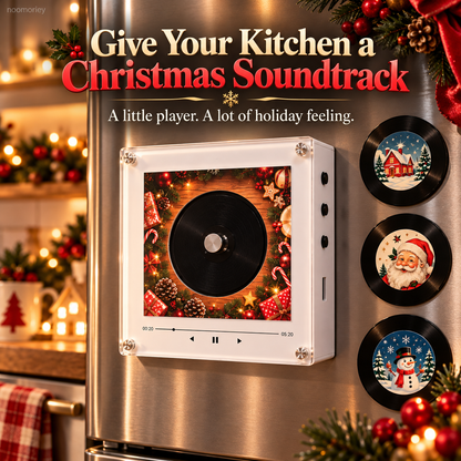 🎄🎵 Christmas Magnetic Music Player with 9 Mini Records – Retro Holiday Decor & Gift Set 🎁