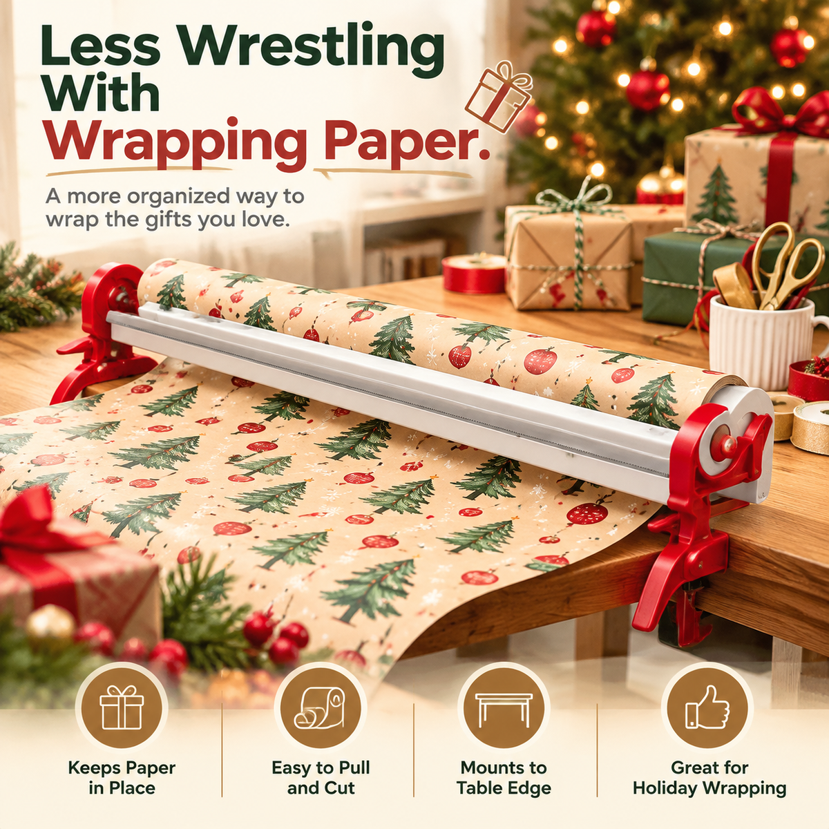 🎁 2PCS Tabletop Wrapping Paper Holder & Cutter – Easy Gift Wrapping Station for Christmas & Birthdays