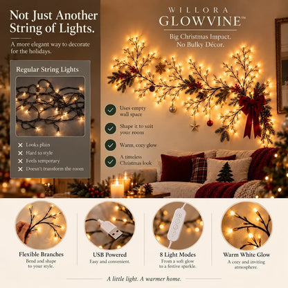 🎄 50% OFF Christmas Glow Vine Lights ✨ Flexible Wall Decor To Create Your Own Holiday Magic