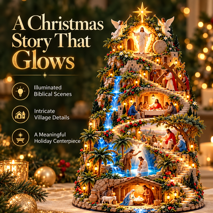 ✨ Illuminated Jesus’ Life Story Nativity Mountain – Christian Christmas Tabletop Decoration
